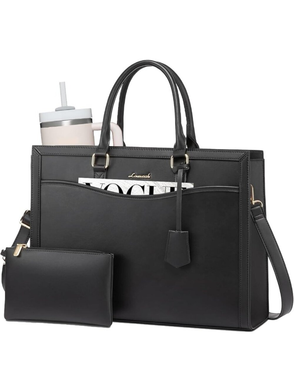 Stylish Large Laptop Tote Bag for Women, Work Computer Bag with Cup Holder